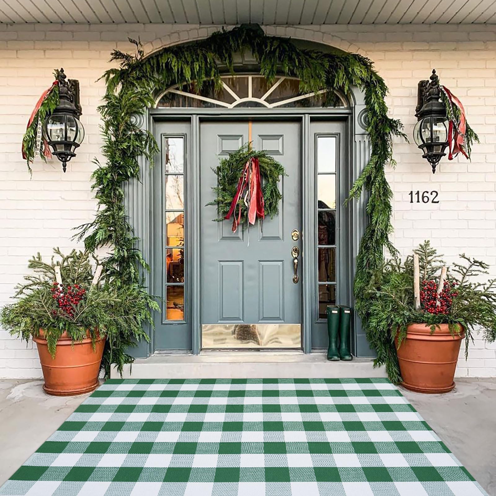 Amazon.com: Green & White Christmas Plaid Rug, 4' x 6' Check Indoor ...