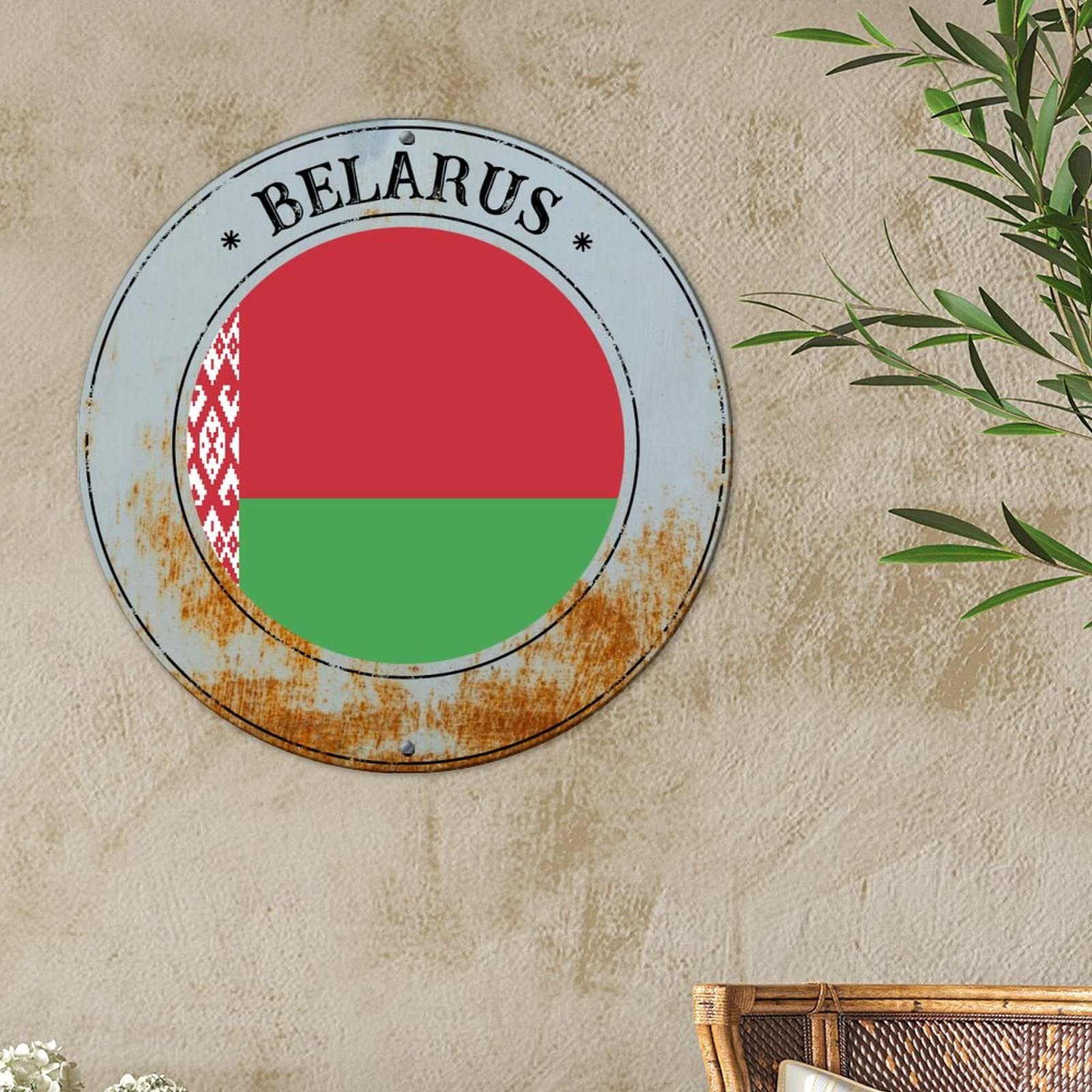 Targa Da Parete In Metallo Con Bandiera Della Bielorussia E Sigillo - 20x30 Cm - Decorazione Patriottica In Latta Per Garage, Camera, Pub - Facile Da Appendere
