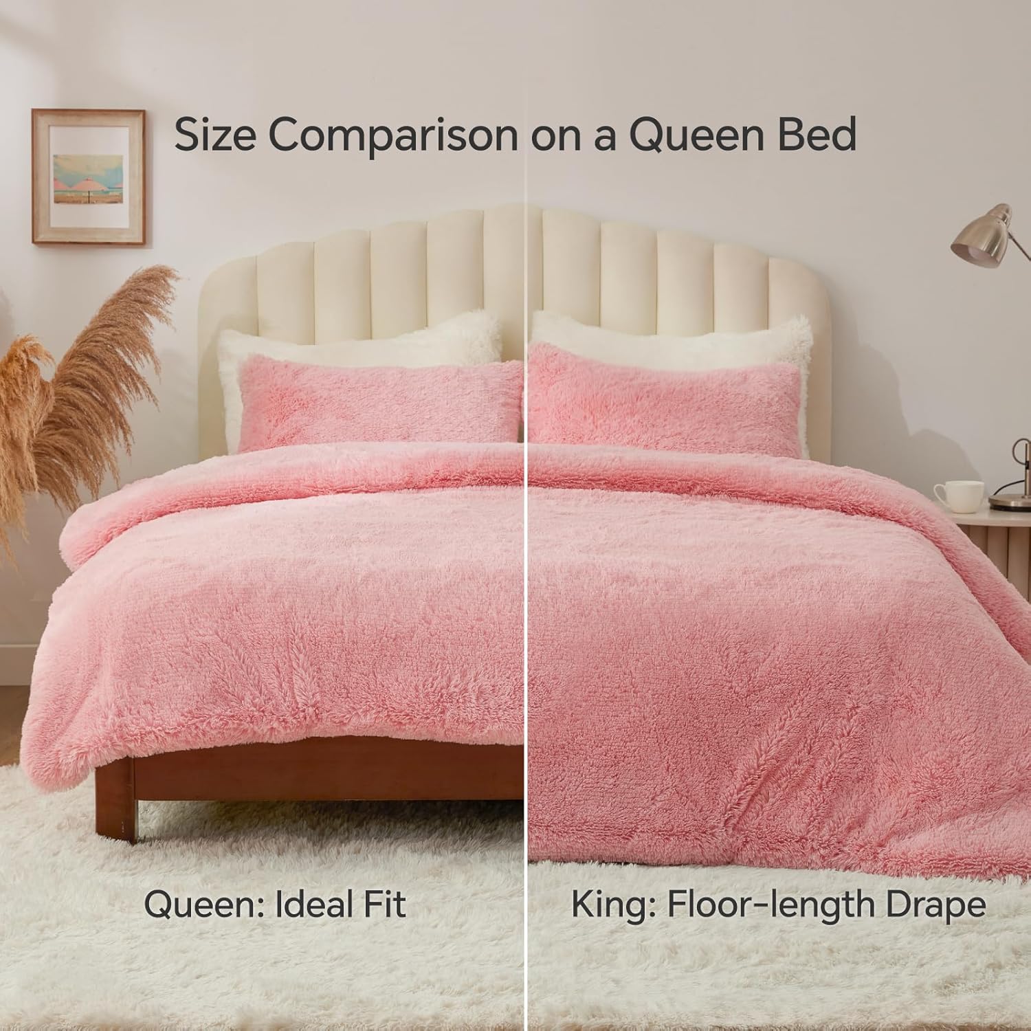BEDELITE Pink Fluffy Comforter Set King Size, Fuzzy Faux Fur Comforter Bedding Set, Ultra Soft and Warm Winter Shaggy Bed Set Valentines Bedding(1 Comforter & 2 Pillowcases) as Gifts for Women - Image 7