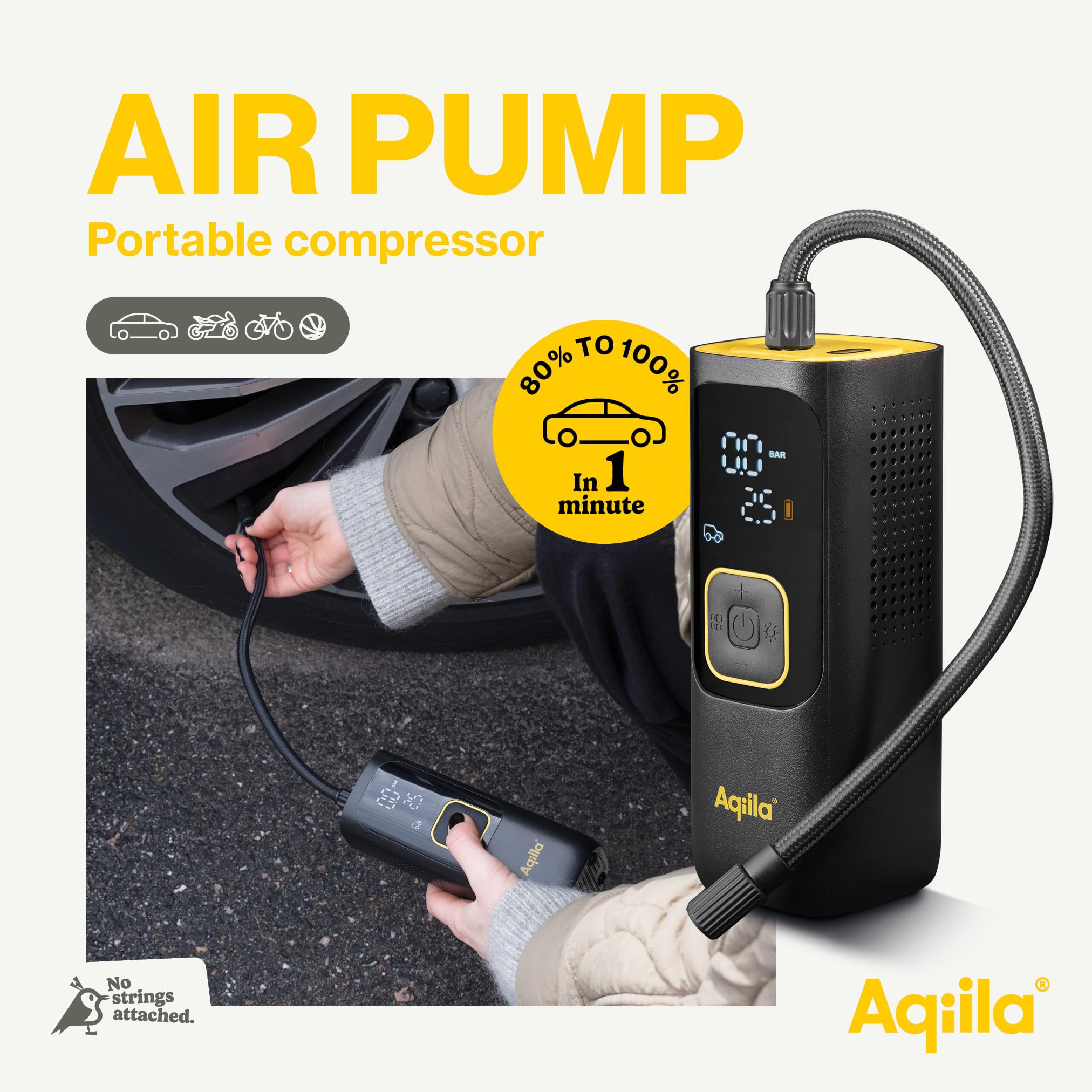 Airbird C7 - Pompa d'aria portatile e compressore ad alte prestazioni con batteria integrata, torcia, impostazione rapida e spegnimento automatico per un gonfiaggio preciso e senza sforzo.