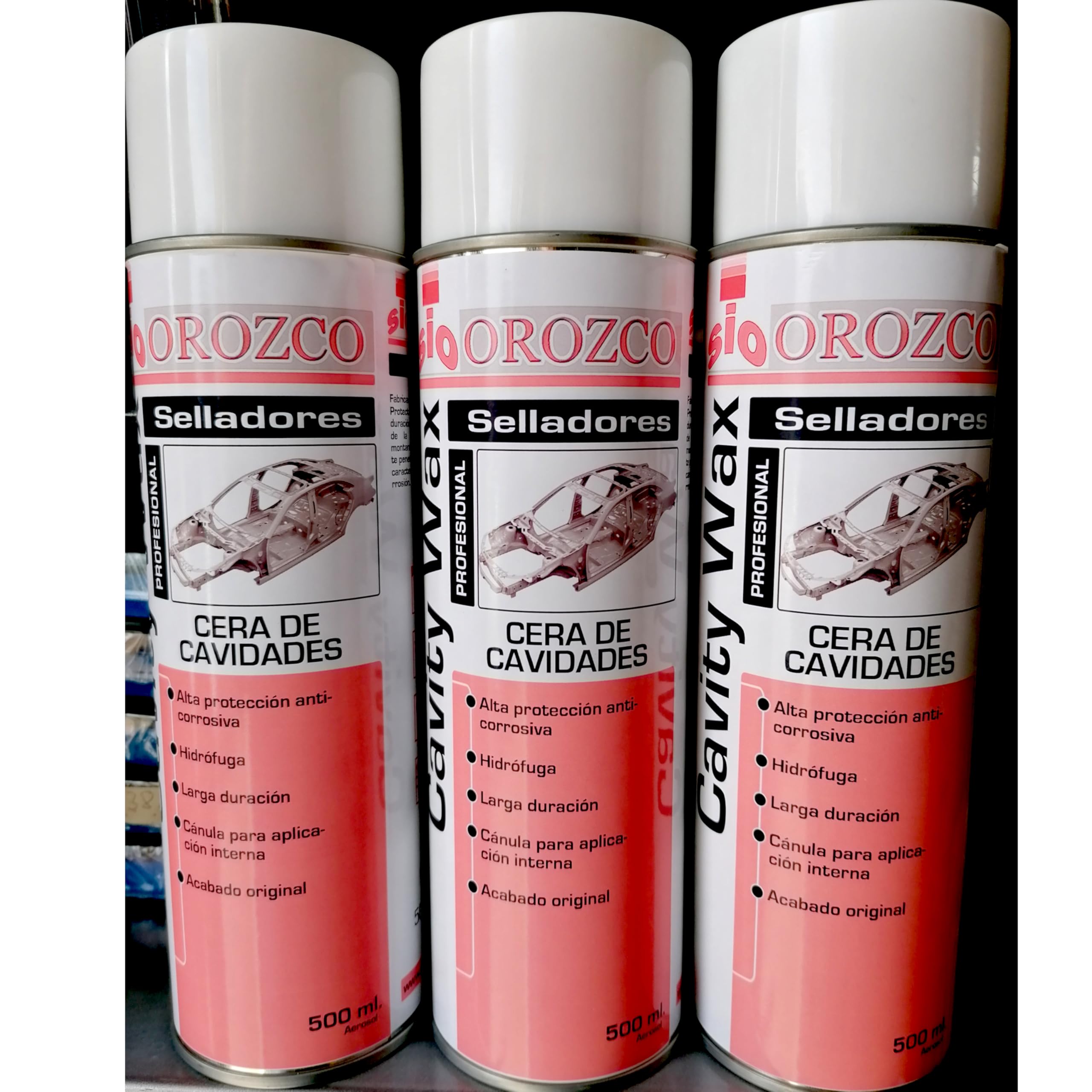 SIO 3X Cera de Cavidades Spray 500 ml – Protector Anticorrosivo para Chapa y Carrocería – Cera Protectora Interior Puertas y Bajos – Protección Óxido Automoción Profesional