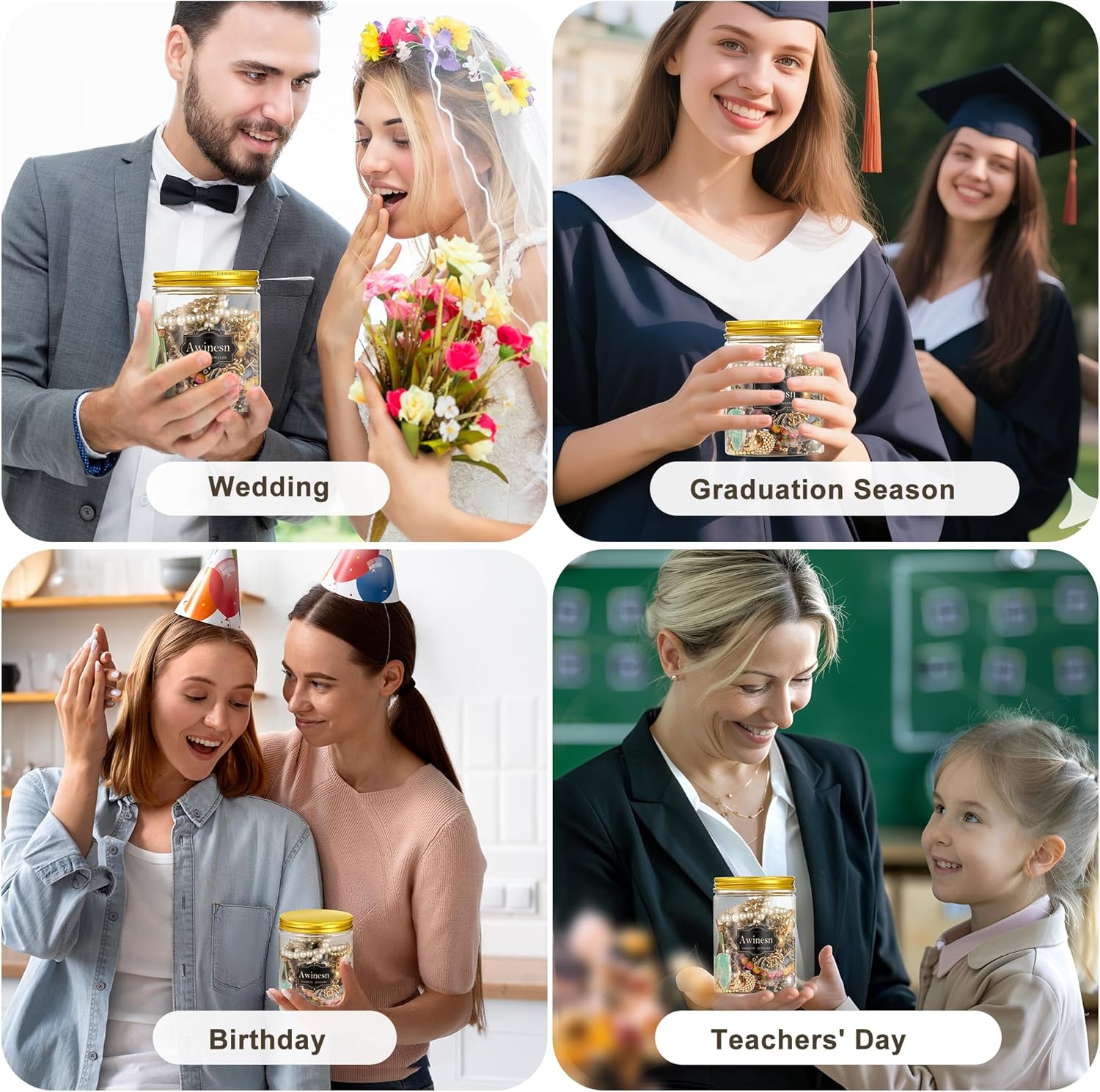 Mystery Jewelry Jar Bundle, Vintage Jewelry Box, 40-45 Piece Surprise Box for Women, Gift Set Multi Style of Earrings Rings Bracelets or Necklaces, Unique Birthday Gift for Her - Image 2