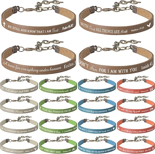 Jeyiour 20 pulseras de versículo bíblico a granel, pulseras de cuero cristiano a granel, pulseras de citas de las Escrituras de la fe de Dios,