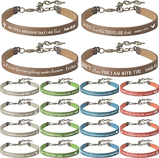 20 Pieces Bible Verse Bracelets Bulk Christian Leather Bracelets, God Faith Scripture Quotes Bracelet, Inspirational Gifts Bible Bracelets Scripture for Office School Home Woman Man