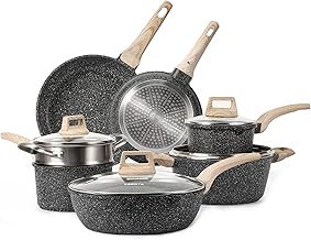 CAROTE Kitchen Cookware Sets, 11 Pcs Nonstick Pot and Pan Set, Granite Cookware, Non Stick Frying Pans Set (Granite, Induction cookware)