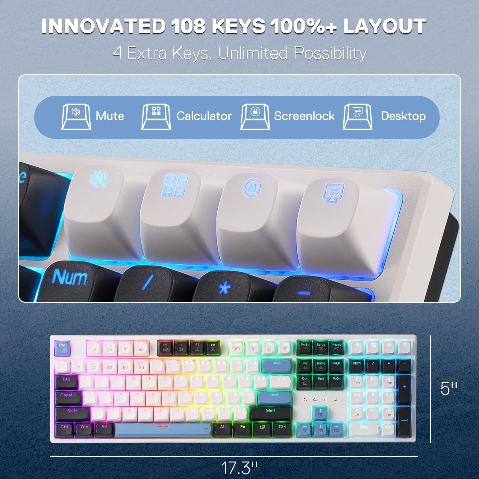 Redragon K668 Tastiera Gasket RGB HotSwap 108 Tasti Meccanica PC Gioco | 4 Tasti Scelta Rapida Schiuma Fonoassorbente Tasti Extra per PC Gioco Layout Italiano