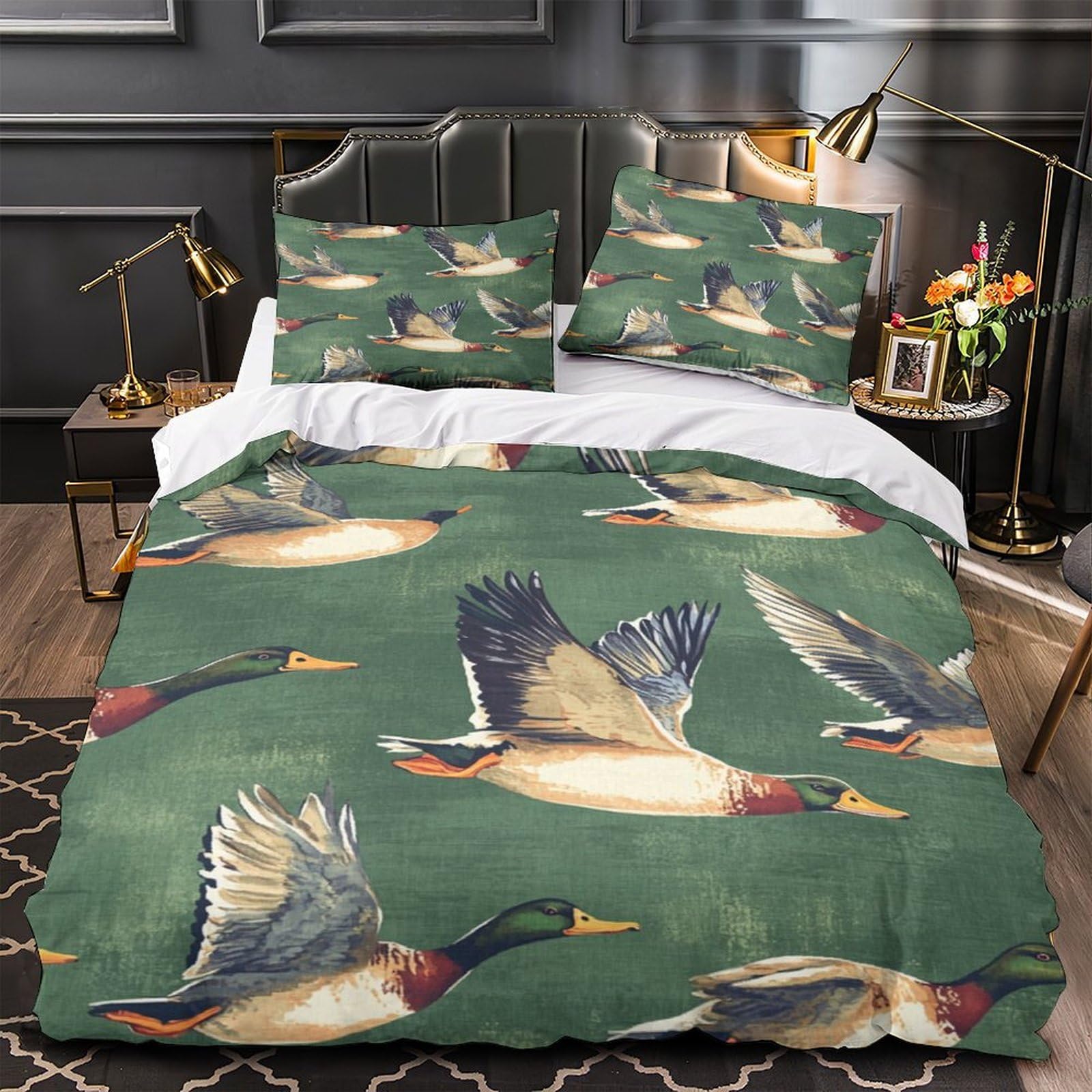 Housse de couette anti-plis et facile à laver motif canards 3D pour lit simple