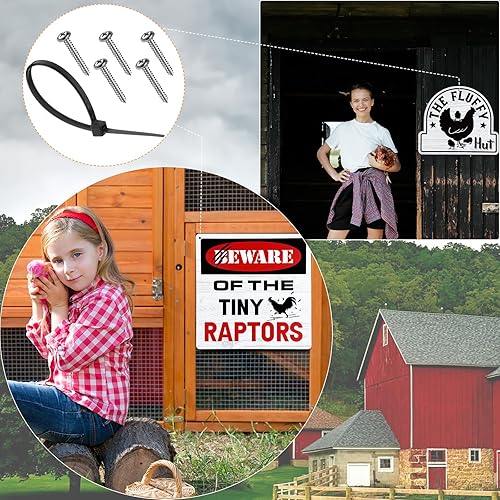 Miniatura 5 de Jetec Juego de 2 carteles de gallinero alrededor y averiguar qué señales de gallinero de granja de gallineros accesorios de aluminio Bienvenido a