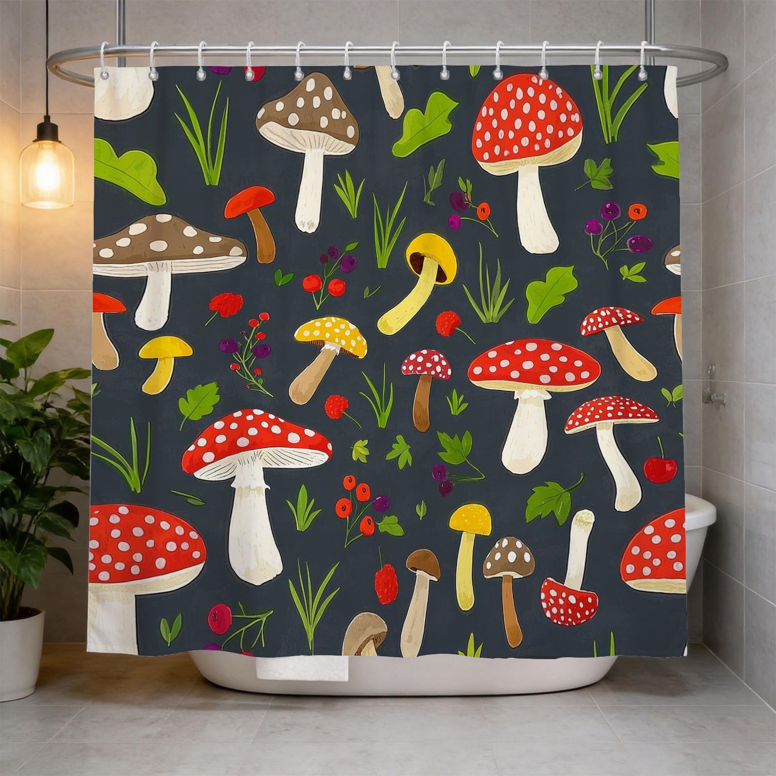 Hongduo 3D Mushroom Shower Curtain for Stalls Bathtubs Cartoon Mushroom Bathroom Decor Shower Curtain Set Polyester Fabric Waterproof 180x200cm/71X79 Inch with Hooks