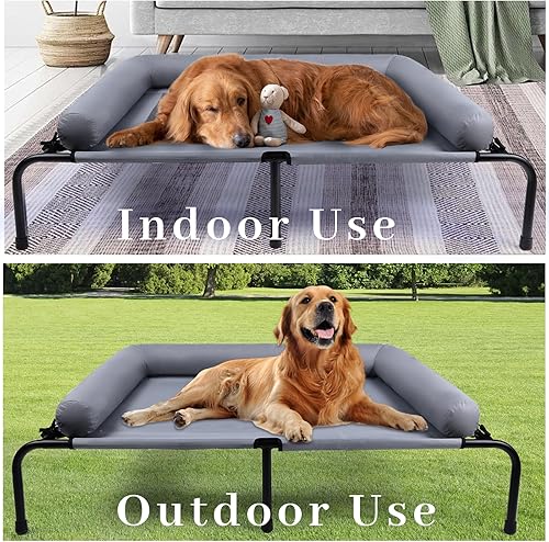 Miniatura 7 de Cama elevada grande para perros con almohadas, cama elevada para mascotas con cojín para exteriores, cuna indestructible a prueba de mordidas con