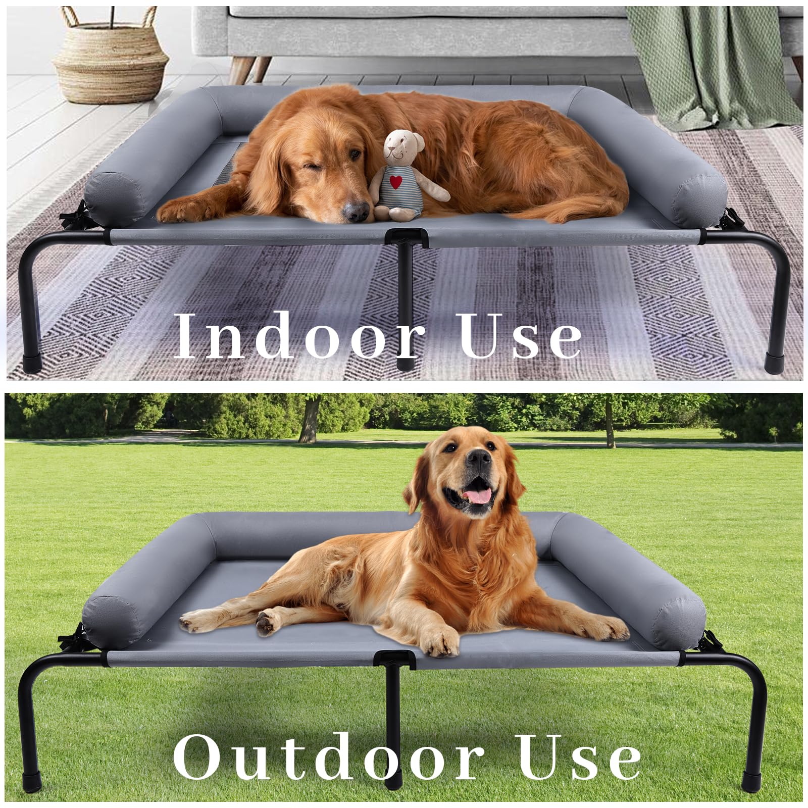 Large Elevated Dog Bed with Pillows, Outdoor Cooling Raised Pet Bed with Bolster, Indestructible Chew Proof Dog Cot with Breathable Teslin Mesh, Washable Durable Dogs Hammock for Large Indoor(XL) - image 7