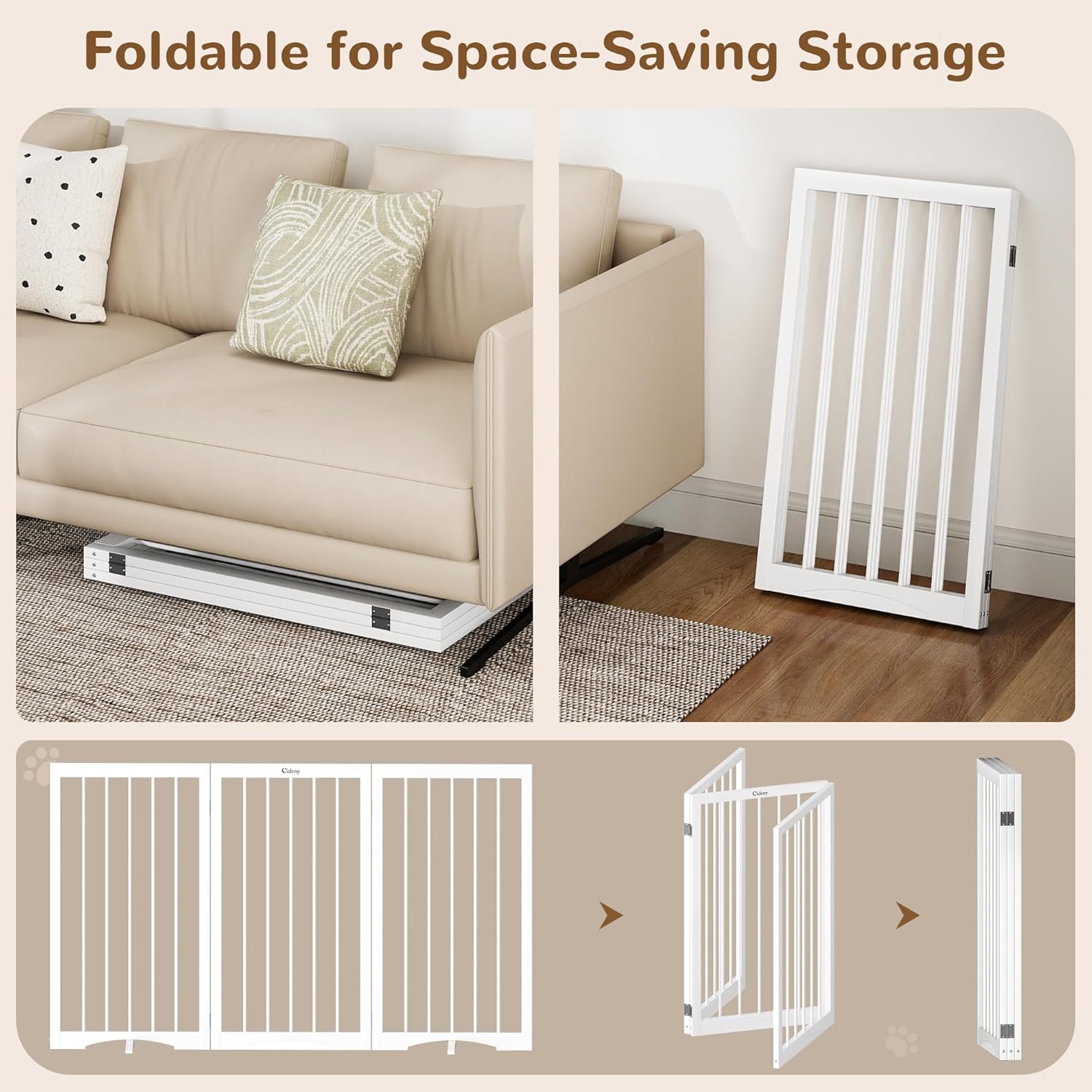 32" Extra Tall Freestanding Dog Gate, Foldable Pet Gate for Doorways Stairs Hallways, 3-Panel Dog Fence with Support Feet for Stability, Folding Puppy Gate Easy to Carry No Drilling 54"x32"