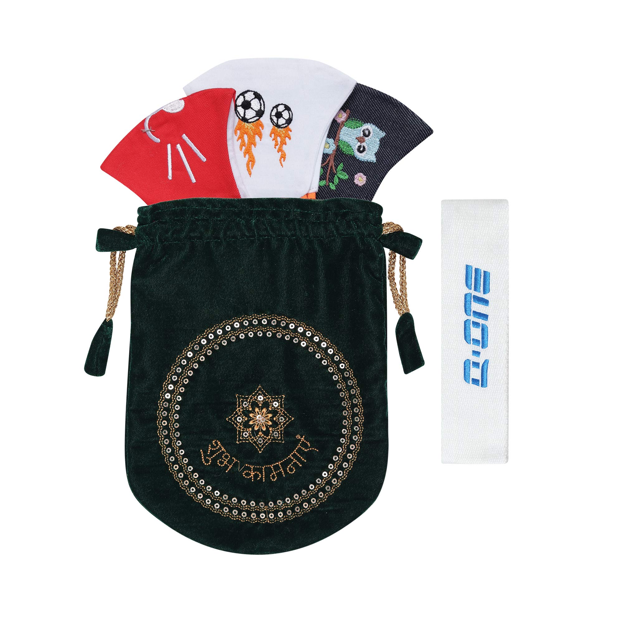 MASQ By Q-One Gift Pack 4 Layer, Reusable, Anti-Bacterial (BFE>99%) Cotton Cloth Face Mask with Lanyard & Ear Adjusters, Includes Mask Strap & Bag (Denim-Red-White, Without Valve, Pack of 3) for Kids-image-1