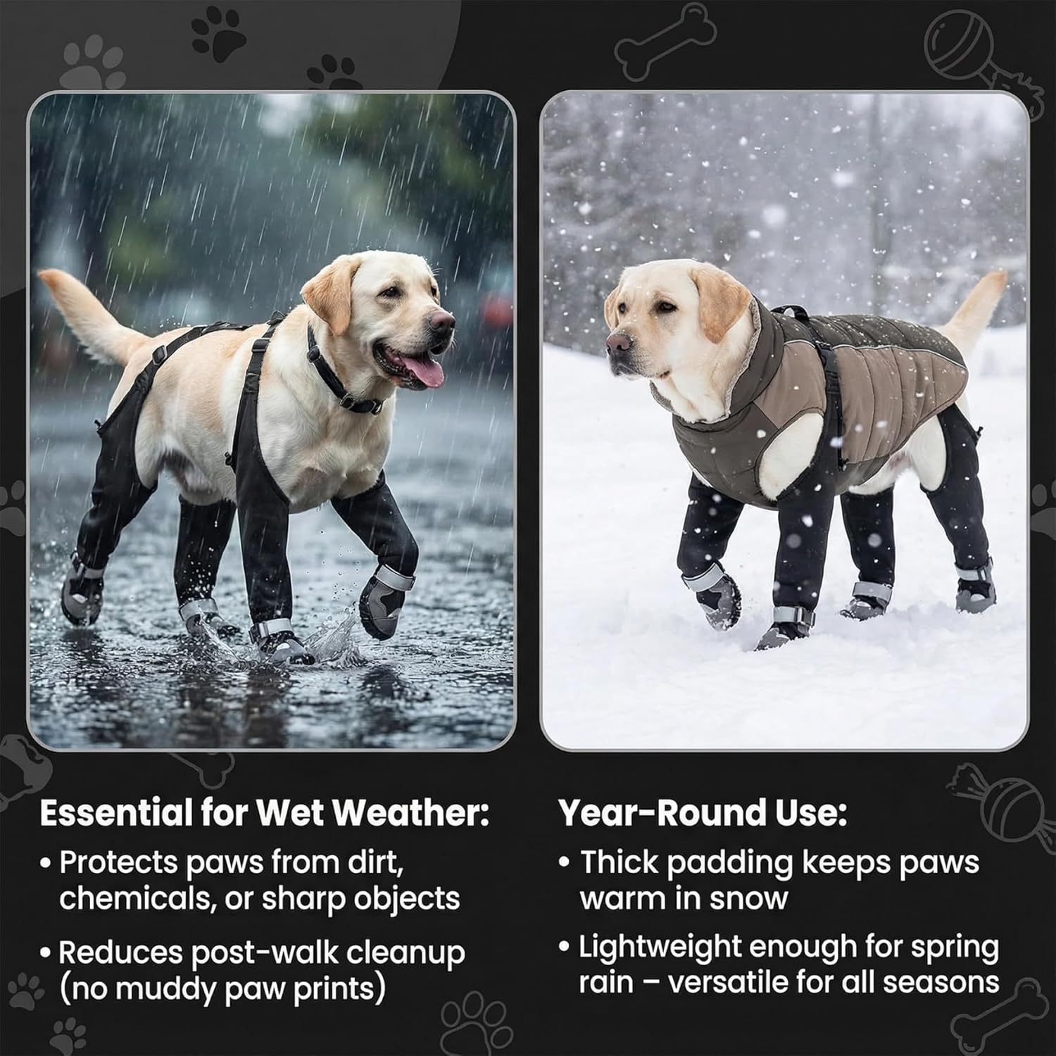 Dog Boots with Suspenders, Waterproof Anti Dirt Dog Suspender Boots, Anti-Slip Adjustable Pants for Outdoor Walking & Paw Protectors, M