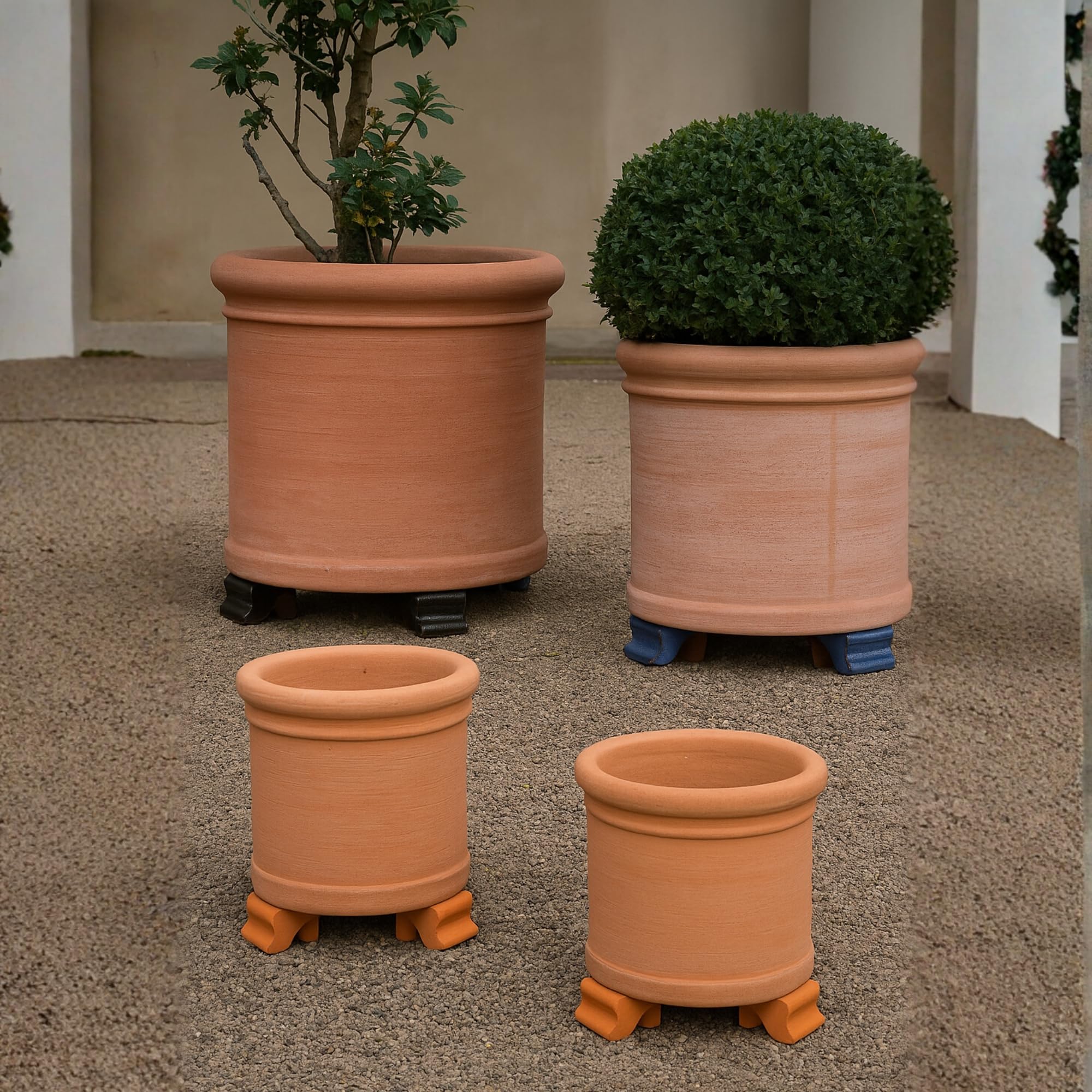 W-Direct Set di 3 piedini per vasi in terracotta, per un migliore drenaggio, protezione dal gelo e radici più sane, per interni ed esterni, 3 x 5 x 3 cm (smalto blu)