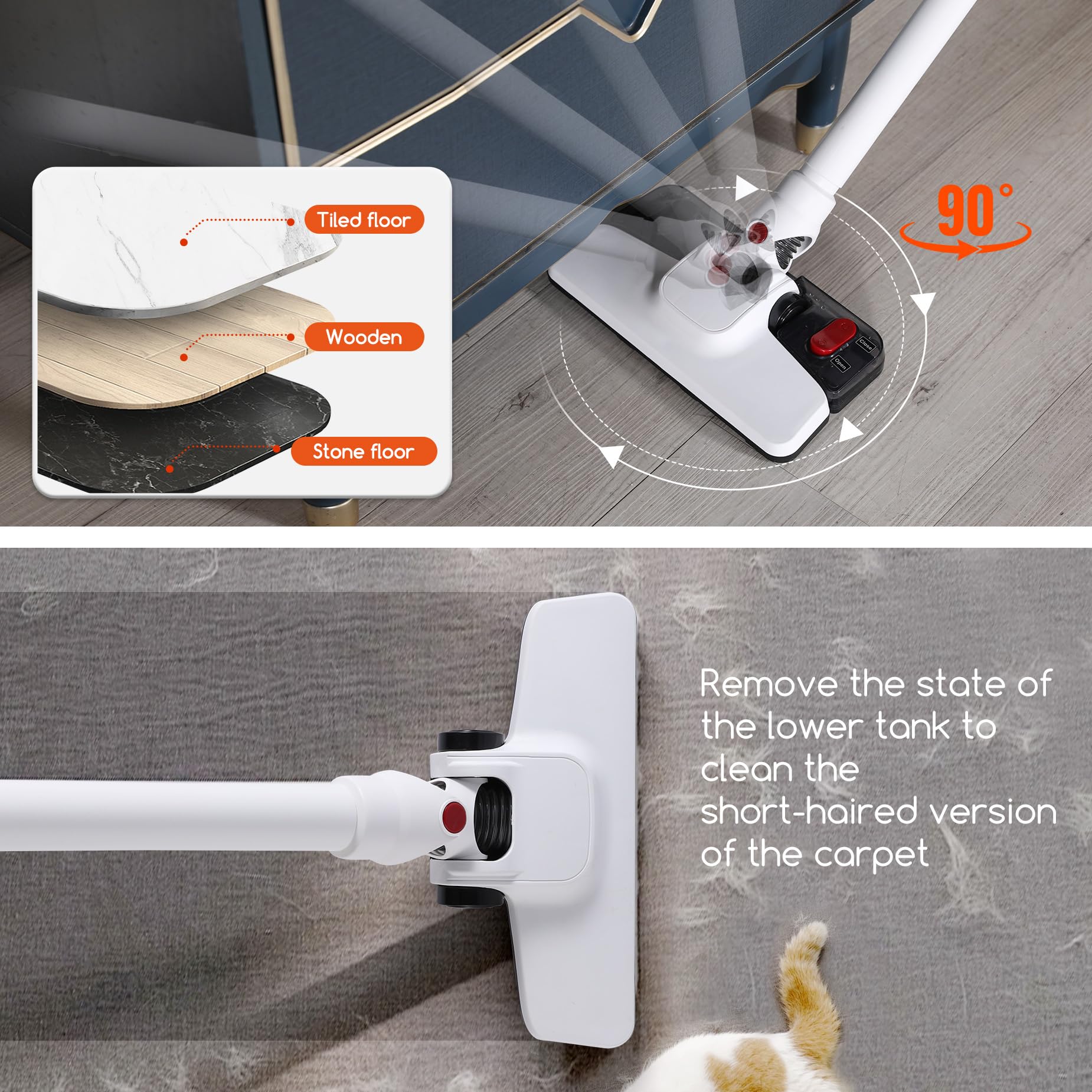 Aspiradora ligera, combo único de aspiradora y trapeador, 3 filtros de polvo/almohadillas de microfibra, aspiradoras con cable y escobas eléctricas, succión de 400 W 12 Kpa para cocina, 5