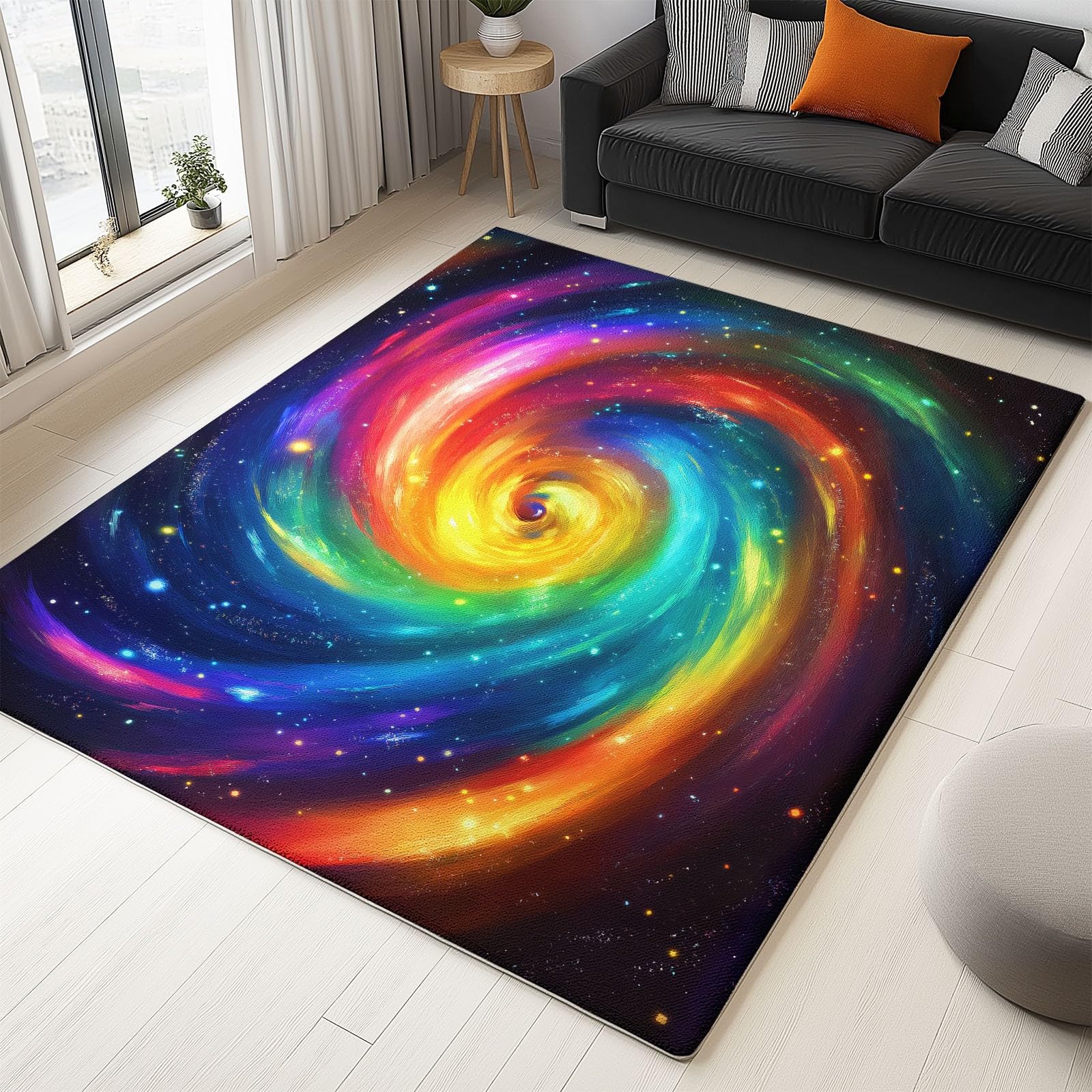 Dywan 120 x 180 cm Można prać w pralce, tęcza, spiralna galaktyka, antypoślizgowy, ultra miękki, flanelowy dywanik do sypialni, salonu i łazienki - łatwy do czyszczenia, krótki włos, kolor