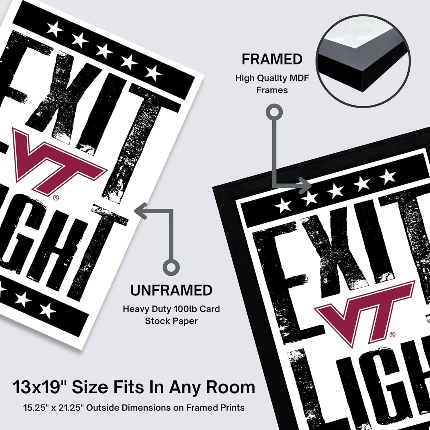Limited Edition Virginia Tech Exit Light Letterpress Poster Art Print - Gifts for Virginia Tech Fan (No Frame)
