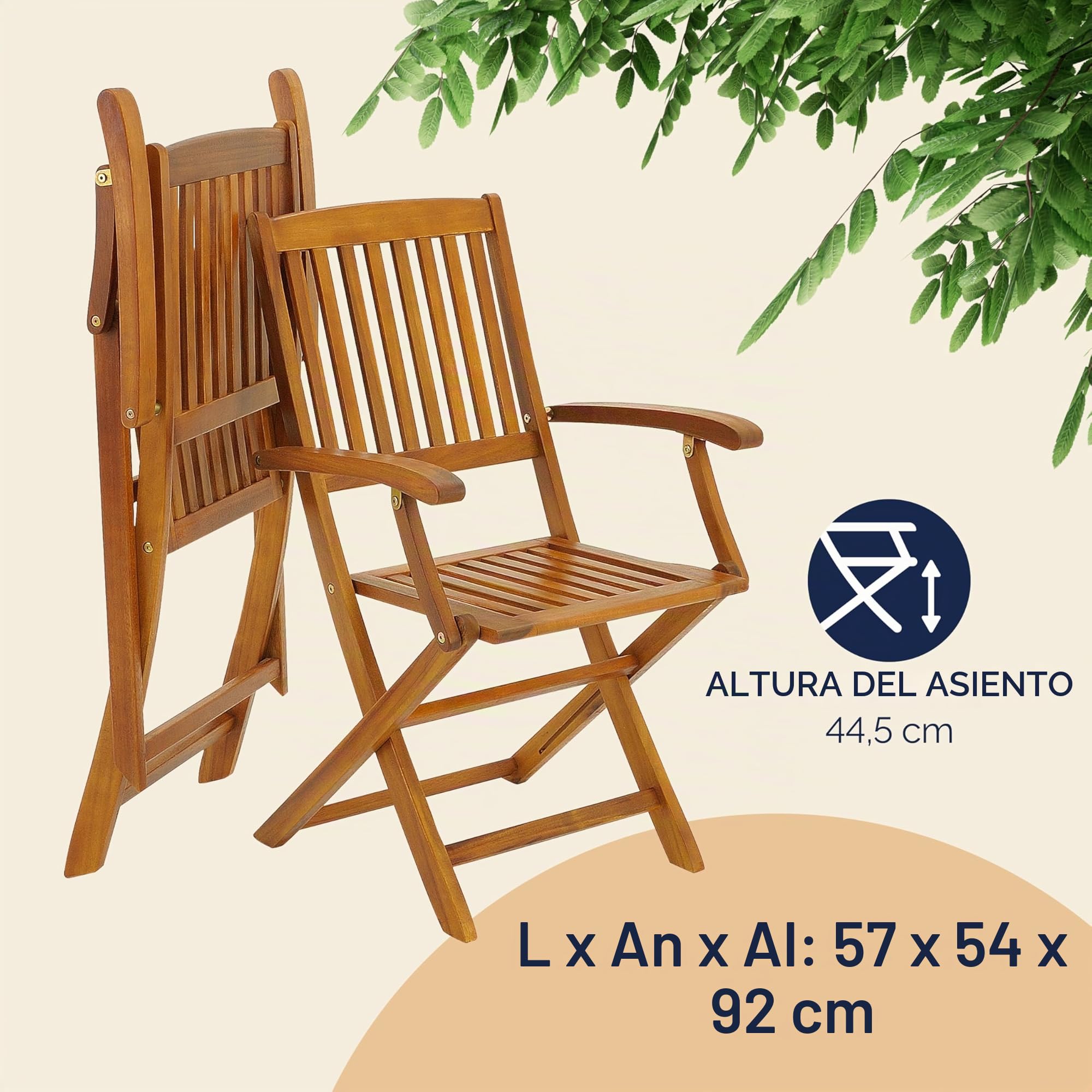 CASARIA® Set Muebles de Jardín Madera Acacia Plegable 7 Pzas 160x85x74cm Marrón