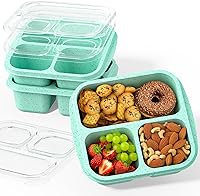Vista 11 de Cajas de aperitivos (paquete de 3) – Cajas Bento apilables con 3 compartimentos, recipientes de preparación de comidas reutilizables, recipientes