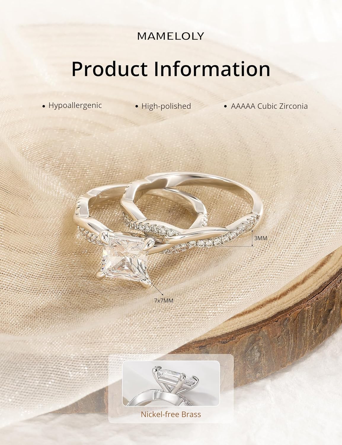 Mameloly 2ct Wedding Band for Women Princess Cut Bridal Ring Sets Cubic Zirconia Promise Engagement Rings Twisting Infinity Pave Set Size 4-12