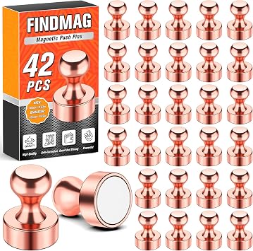FINDMAG 42 Pack Fridge Magnets, Magnets for Whiteboard, Kitchen, Rose Gold | Refrigerator Magnets Strong for Classroom, Accessories Decorative, Photos, Locker, Kitchen, Fridge, Easy to Move