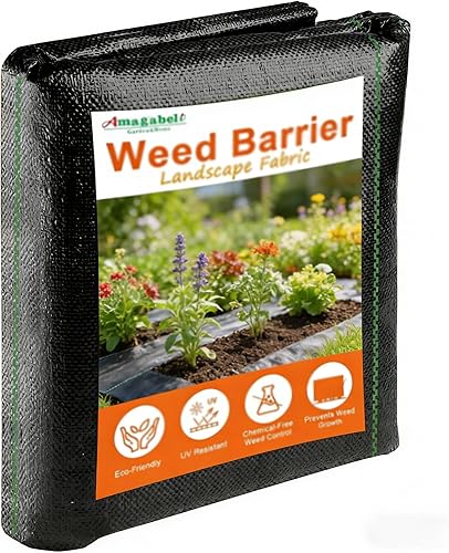Miniatura 10 de AMAGABELI GARDEN & HOME Tela de barrera de malezas de 4 pies x 100 pies, tela de jardín de 3.2 onzas, resistente para el control de malezas