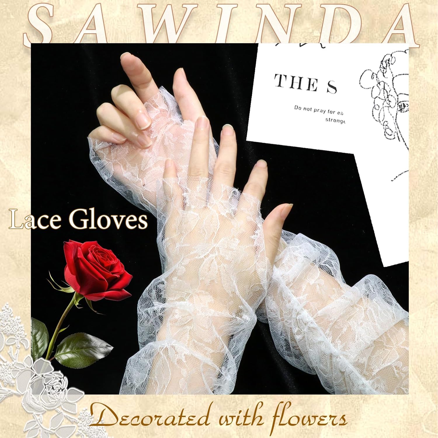 Lace Floral Gloves Bridal Lace Arm Sleeves White Elbow Length Fingerless Gloves Elegant Women Wedding Hand Accessories for Prom Dinner Evening - Image 2