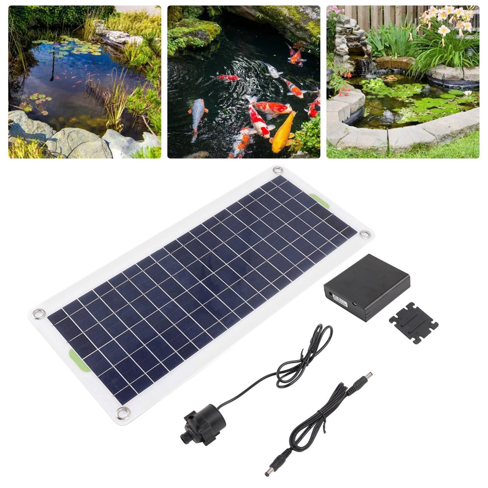 Kit Pompa Solare per Laghetto con Pannello Fotovoltaico 30W, Pompa Acqua 19W DC12V, Portata 800 L/h Sollevamento 5m
