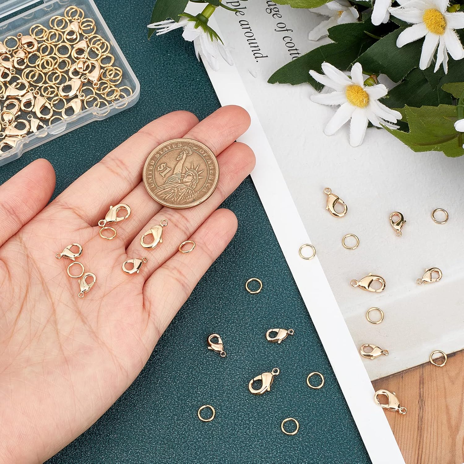 Beebeecraft 1 Box 40Pcs 18K Gold Plated Lobster Claw Clasps Jewelry Clasps Connectors with 80Pcs Jump Ring for DIY Bracelet Necklace Jewelry Making - Image 3