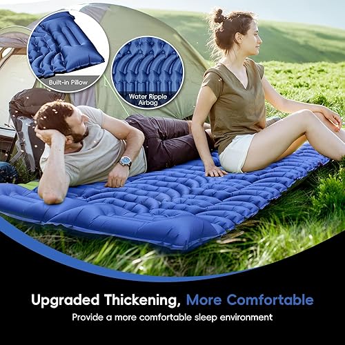 Miniatura 7 de Colchoneta de dormir doble para camping, 4 pulgadas extra gruesa, colchón de campamento autoinflable para 2 personas con almohada, bomba de pie