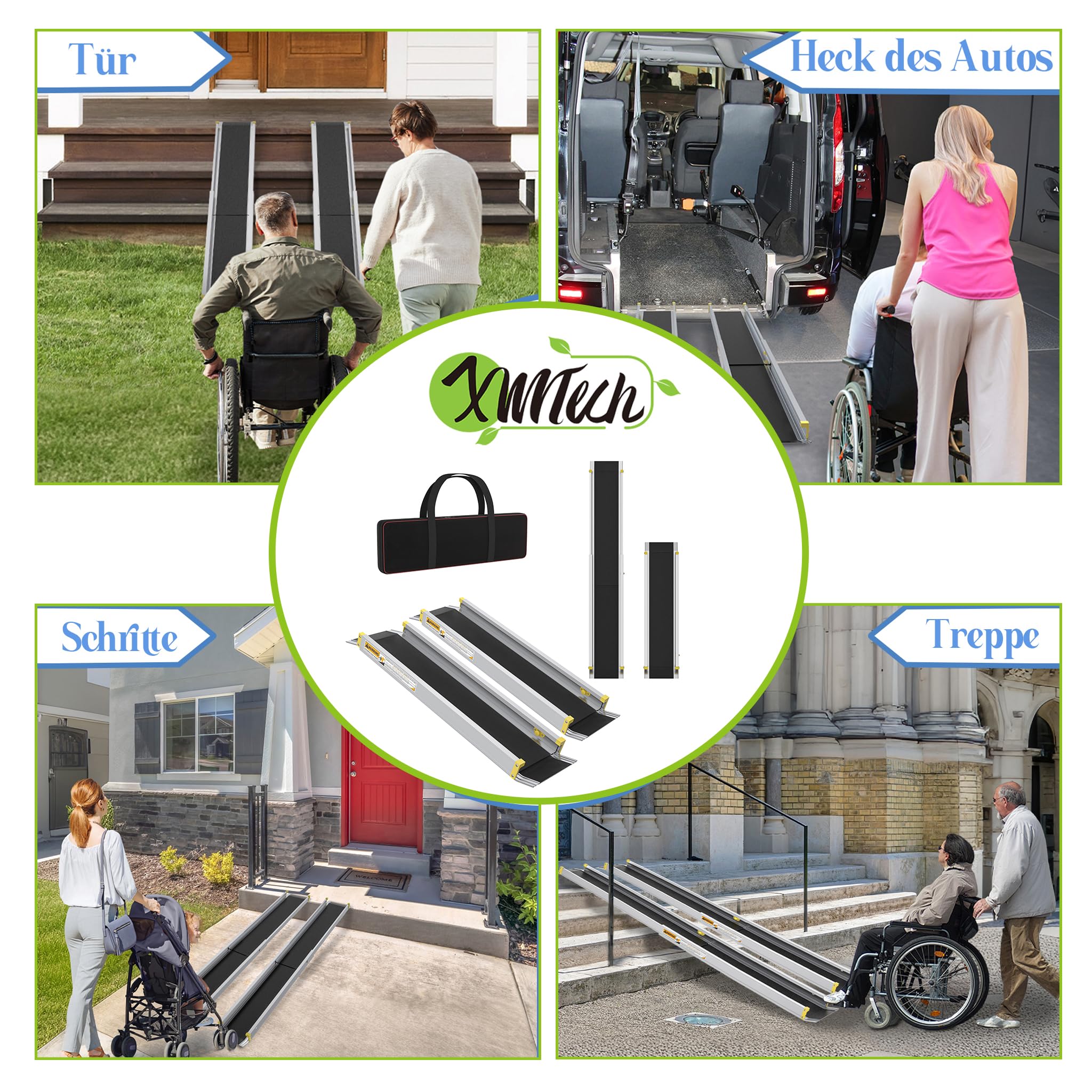 XMTECH Rampa telescópica de aluminio con revestimiento antideslizante y bolsa de almacenamiento, rampa de carga ajustable con 300 kg, para escaleras, obstáculos, casa, pasos