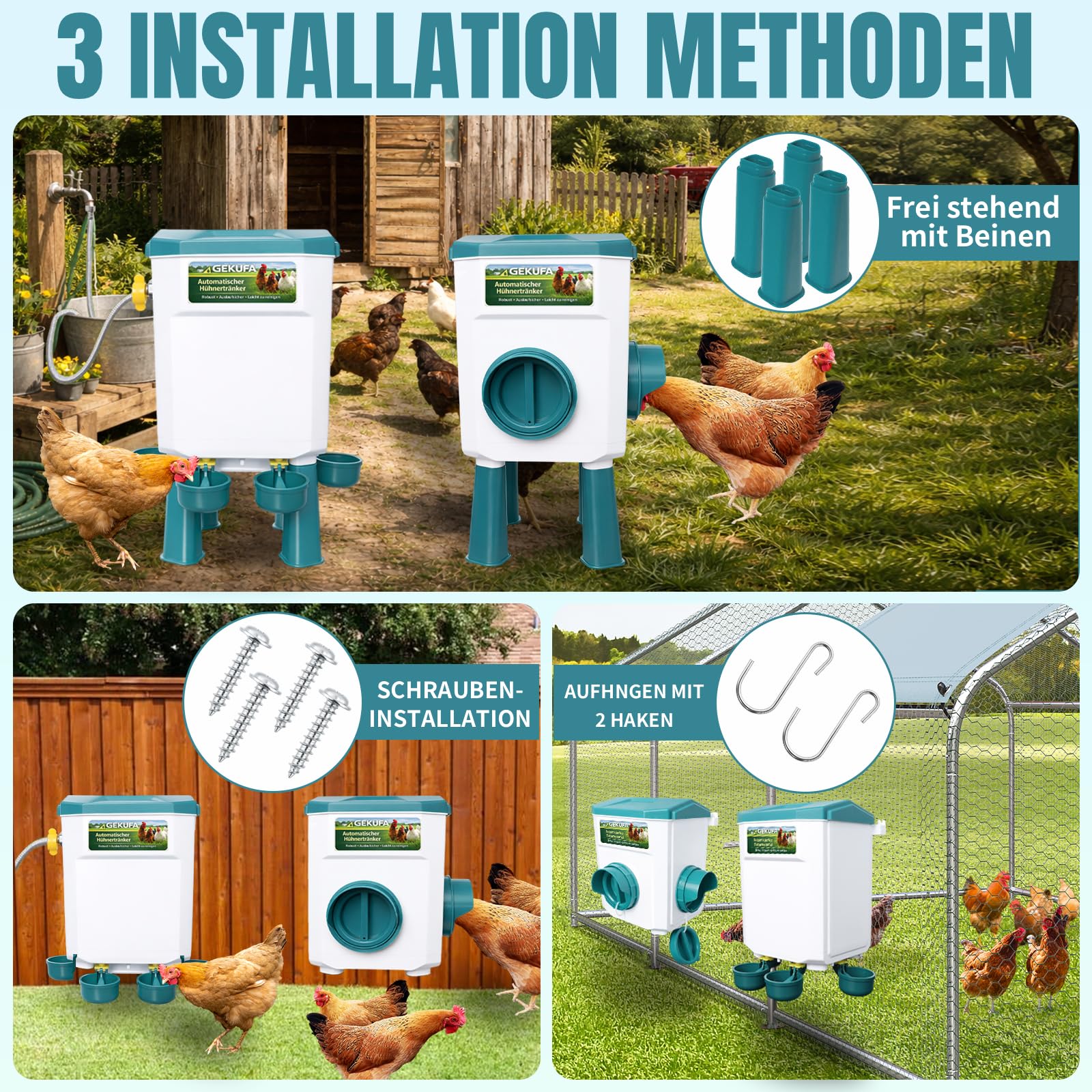 Futterautomat Hühner & Hühnertränke Set – 8 KG Futterspender & 7 L | Automatische Hühnertränke Kein Futterverlust, Robuster Kunststoff, Geflügelzubehör für Hühner & Enten