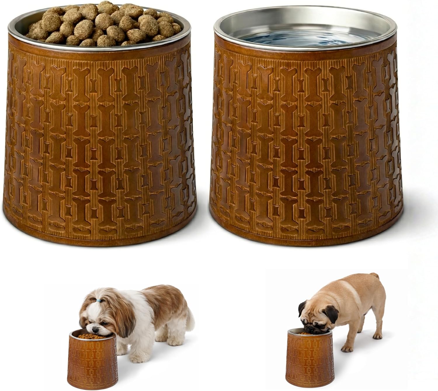 Dog Bowls Elevated for Small Dogs, Set of Two Premium 6 inch Raised Dog Bowl Stands with Stainless Steel Dog Bowls– Bamboo Elevated Feeder with Stainless Steel Set, Food & Water Station