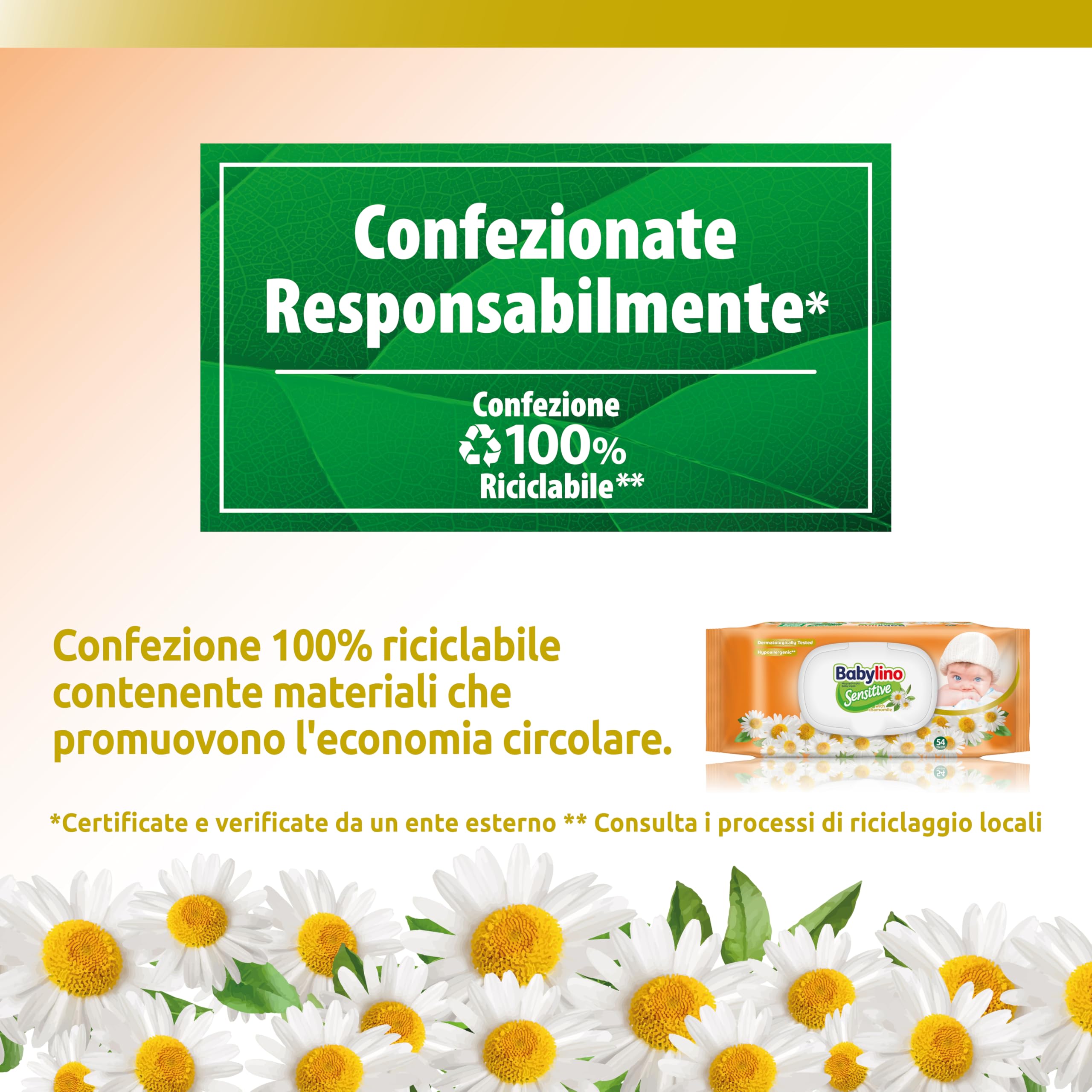 Salviette Neonato Babylino Sensitive Camomilla 98% Naturale PH Pelle, 3 Confezioni 162 Salviettine