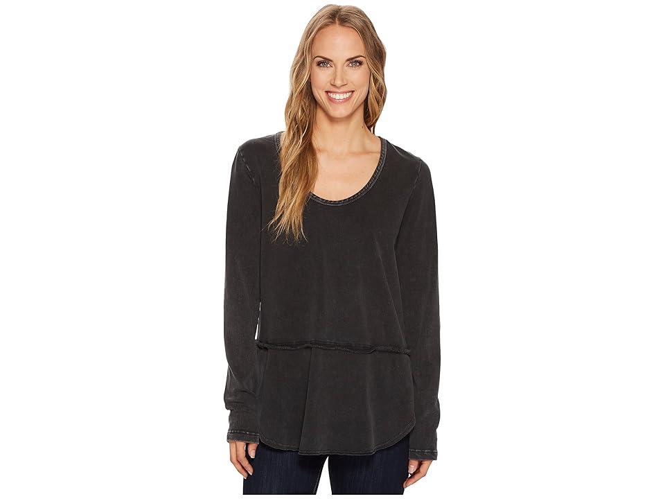 

Mod-o-doc Cotton Modal Fleece Rounded Hem Long Sleeve Pullover (Black) Women's Long Sleeve Pullover