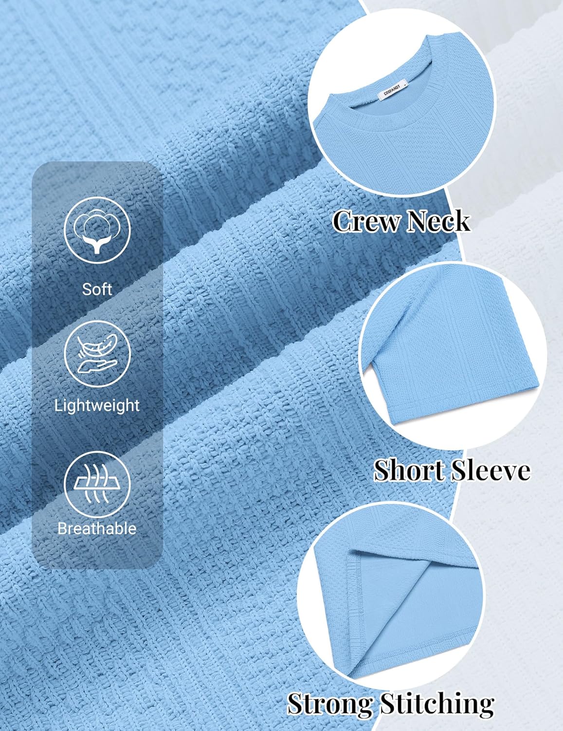 COOFANDY Men's T-Shirt Short Sleeve Crew Neck Textured Shirts Classic Knit Pullover Tees - Image 5