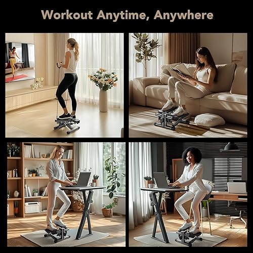 Miniatura 6 de Mini Stepper con bandas de resistencia, escalera de pasos para ejercicio en casa, máquina de fitness hidráulica compacta, altura de paso ajustable,