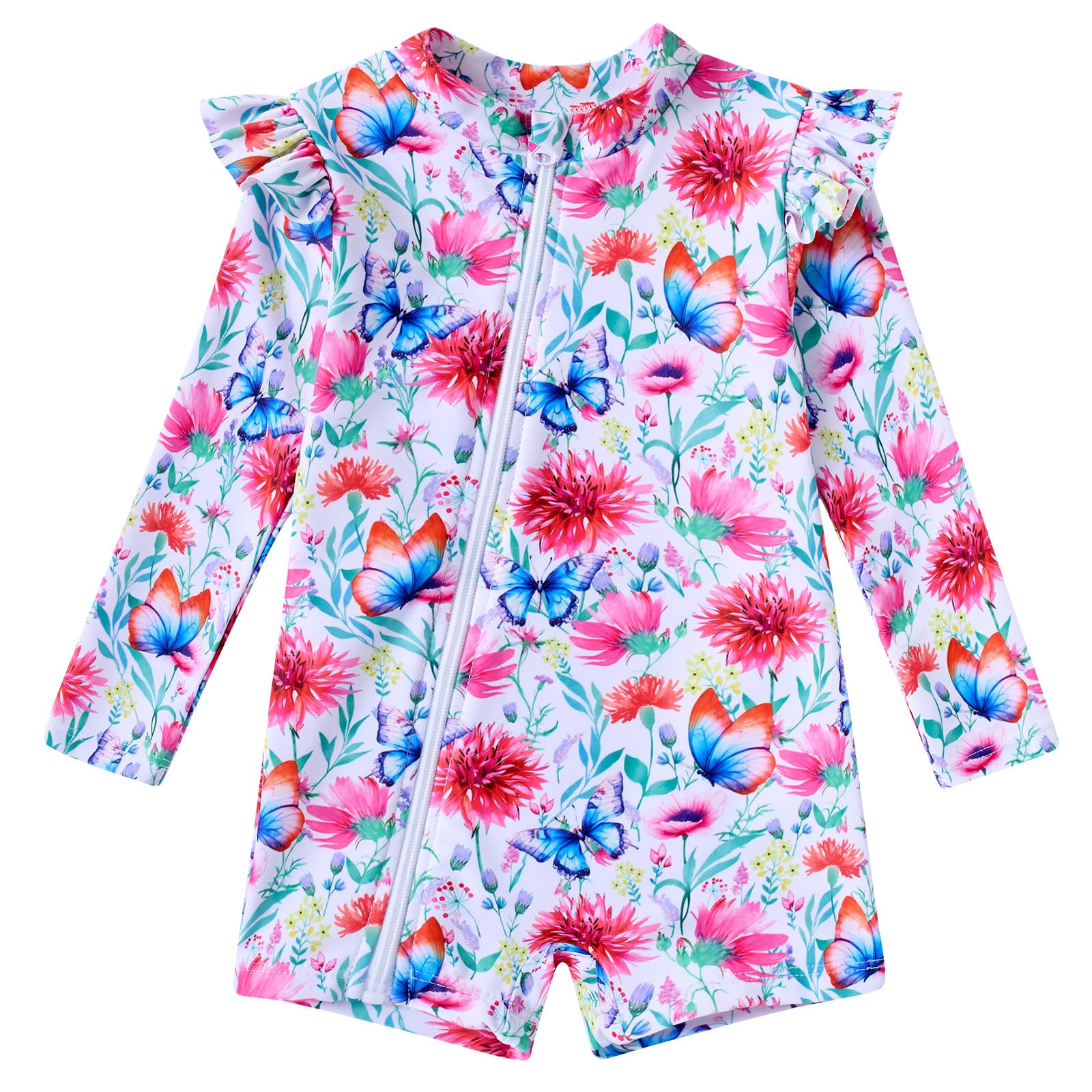Idgreatim Baby Girls Swimsuit Toddler Kids Rash Guard Bathing Suit Infant One Piece Long Sleeve Zipper Swimwear 3-24 Months