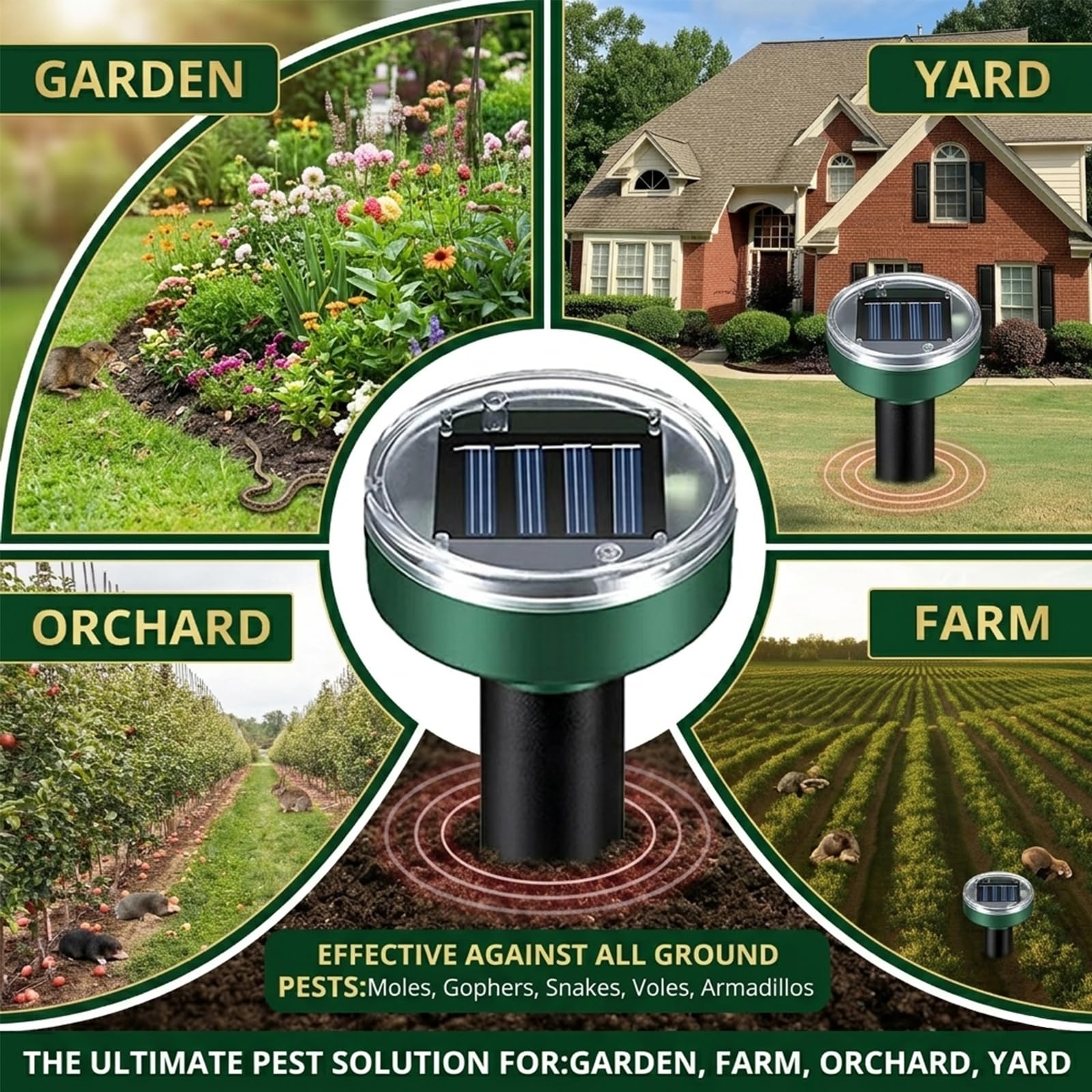 2026 Verbesserter Solar-Maulwurf-Abwehr, 8 Stück, Ultraschall-Gopher-Abwehrpfähle für Rasen und Garten, wasserdichte Wühlmausschreck für Maulwurf, Gopher, Murmeltiere, Streifenhörnchen