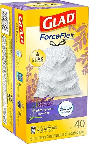 Miniatura 8 de Glad ForceFlex - Bolsas de basura altas con cordón, bolsas de basura blancas de 13 galones para basura de cocina alta, lavanda mediterránea con