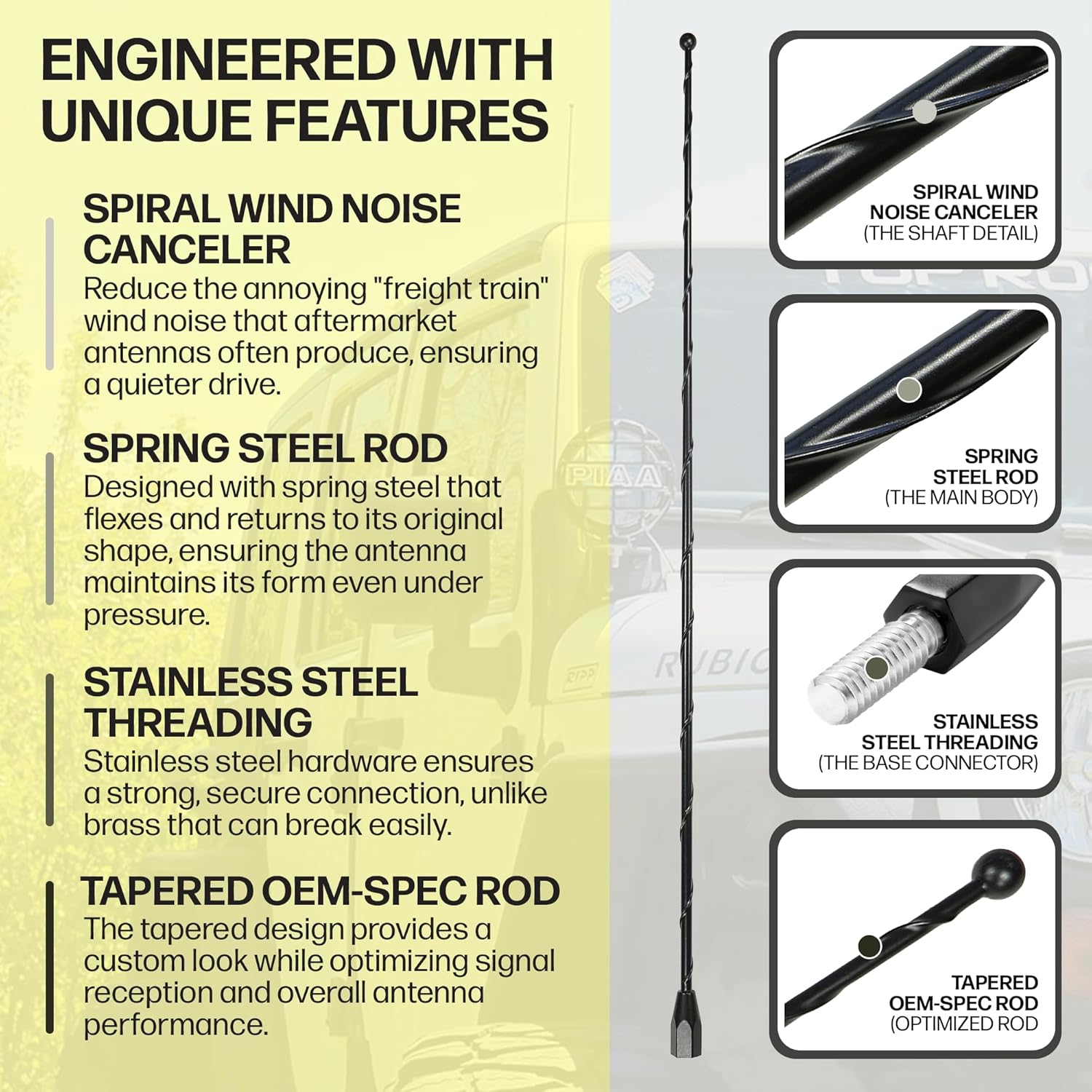 AntennaMastsRus - 31 Inch Black Antenna Mast fits Toyota Celica, FJ Cruiser, Highlander, MR2, RAV4, Sequoia, Sienna, Tacoma, Tundra, T100, 4 Runner Spring Steel