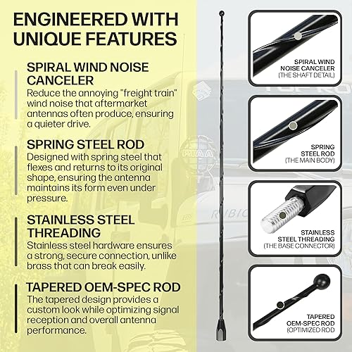 Miniatura 3 de Votex - Antena negra de 31 pulgadas tamaño OEM - Cancelación de ruido del viento en espiral - Construcción de acero para resortes - Roscado de acero