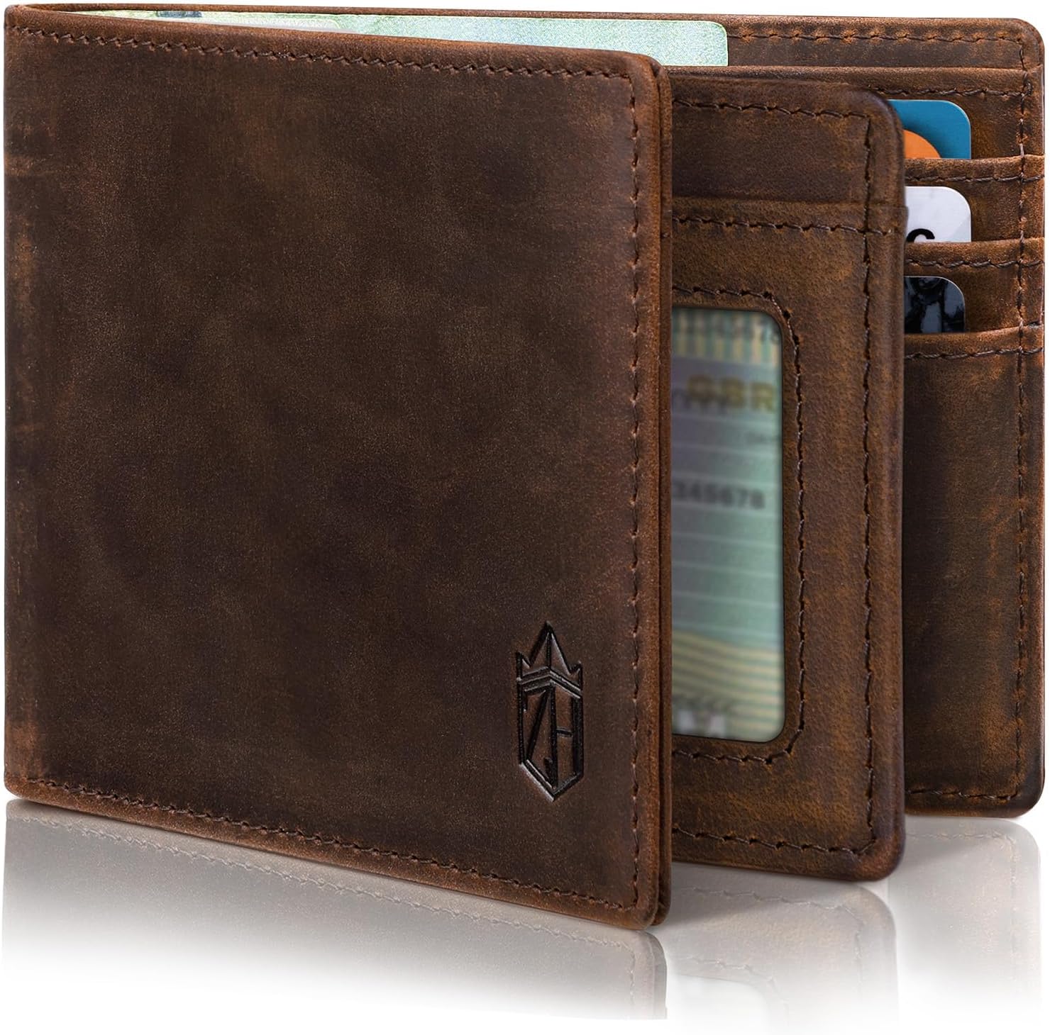 Zitahli wallets for men Genuine Leather Mens Wallet With 12 Card Slots, 2 ID Windows Bifold Rfid Blocking Gifts for Men