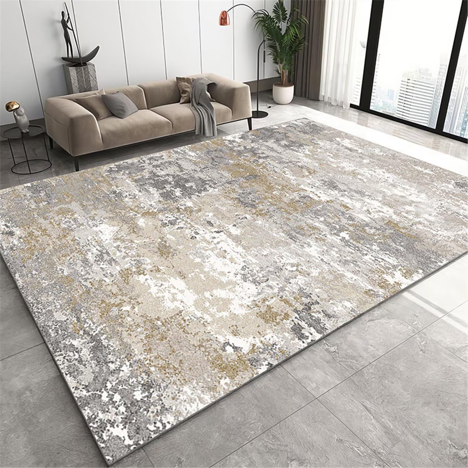 Tapis de salon gris 60x90 cm moderne et abstrait durable pour chambre bébé