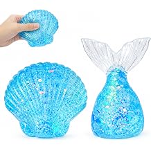 2Pc Glitter Mermaid Squishy Fidget Toys, Squeeze Sensory Stress Balls for Girls, Squishies Slow Rising Squeeze Ball Set for Anxiety Relief, Summer Classroom Prizes & Party Favors Gift for Kids Adults