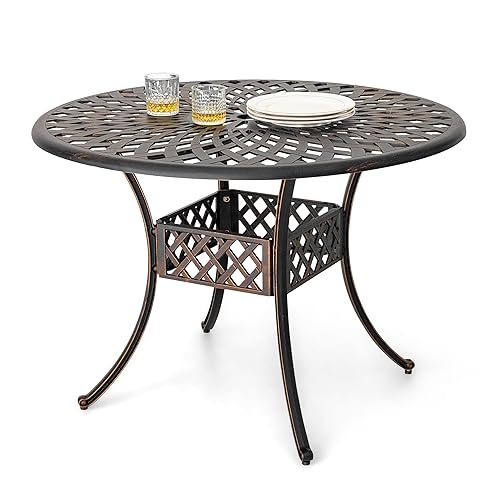 NUU GARDEN Cast Aluminum Outdoor Round Dining Table 42 Inch