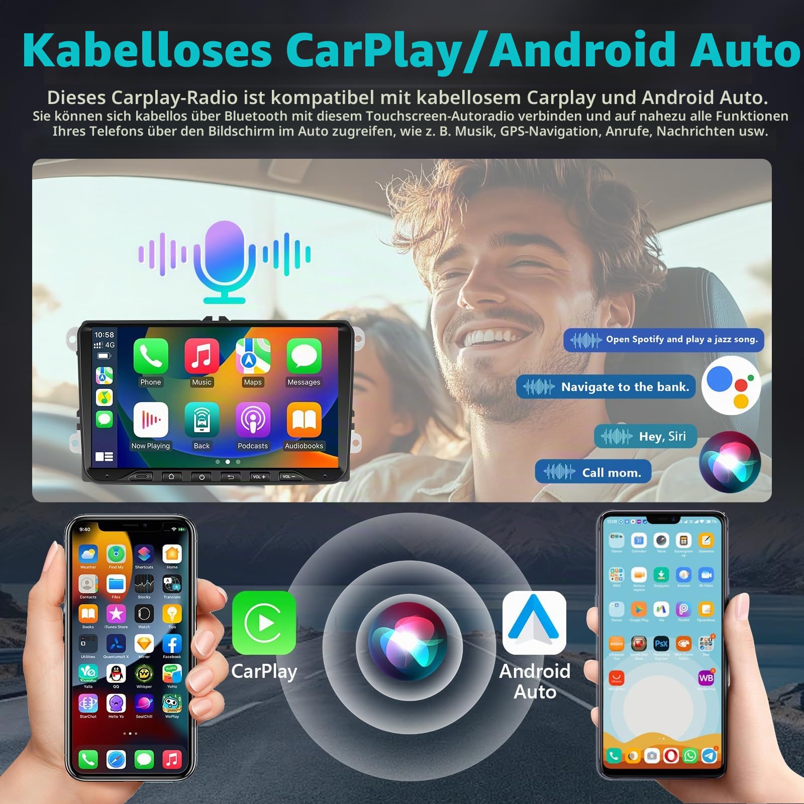 4GB+64GB Autoradio für VW Passat B6 T5 Golf 5 6 Polo 6R Tiguan T5 Jetta Seat Skoda mit Kabellosem Carplay, Android Auto GPS Bluetooth WiFi FM/RDS SWC Canbus EQ + AHD Rückfahrkamera
