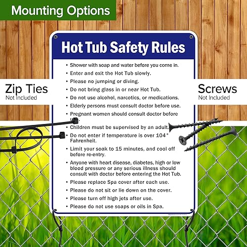 Vista 74 de Letrero de reglas de seguridad para bañera de hidromasaje, 10 x 14 pulgadas, libre de óxido, aluminio 040, resistente a la decoloración, fabricado