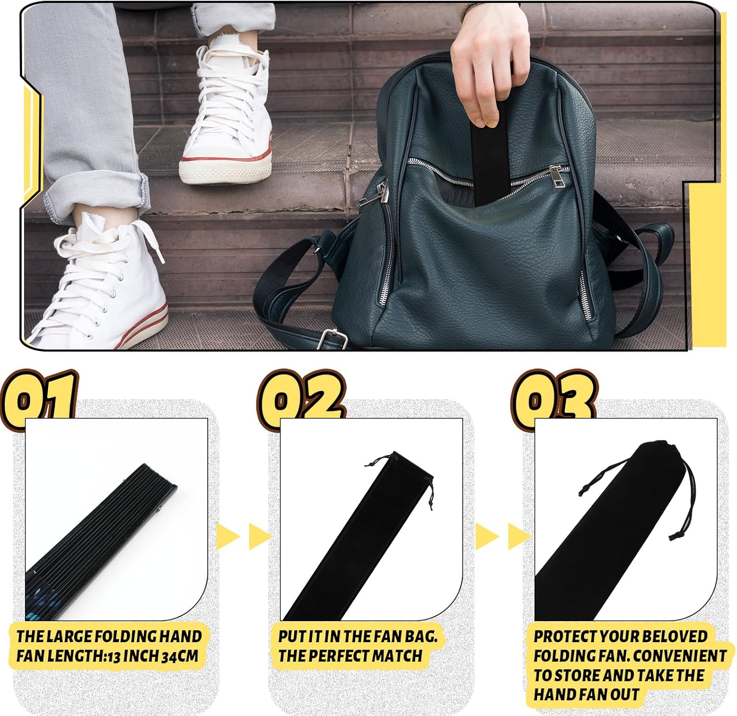 Windyun 80 Pcs Large Fan Bags Folding Pouch Sleeves Velvet Drawstrings Bags Holder Gift Wrap Protector for Line Dancing Clack Rave Festival Wedding Travel Party, Fan Not Included (14.57 x 2.76 Inch)